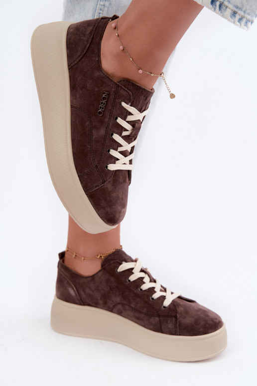 Faux suede sneakers with platform Kobbo in chocolate