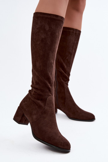 Classic knee-high boots made of faux suede Sergio Leone KZ205 chocolate 2