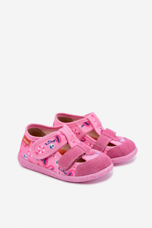 Children's slippers Milami with sticky fastenings and flamingos in pink Reathiana