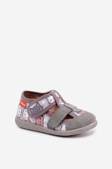 Children's slippers Milami with sticky fastenings and cats in gray Reathiana