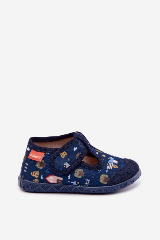 Children's slippers Milami with sticky fastenings in dark blue Jasimrra