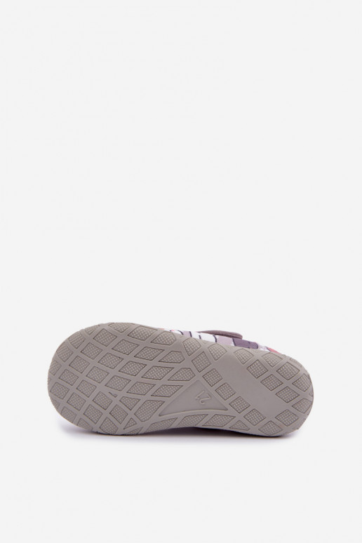 Children's slippers Milami with sticky fastenings and cats in gray Esnia