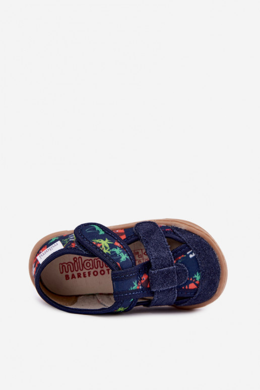 Dziecięce klapki Barefoot Milami z wzorami dżungli w ciemnoniebieskim Lumi