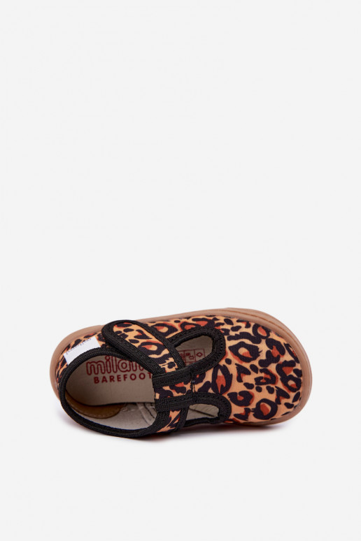 Children's slippers with sticky fasteners Milami yellow-black leopard print Talirae