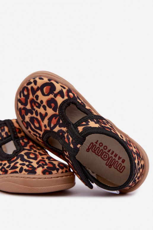 Children's slippers with sticky fasteners Milami yellow-black leopard print Talirae