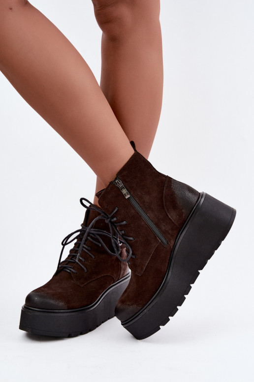Zazoo 60499 faux suede women's ankle boots with platform in chocolate color