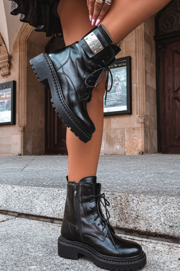 Women's warm ankle boots with decorative details Zazoo 60574 in black color