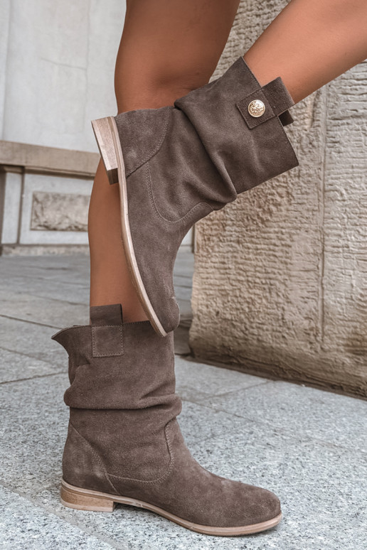 Faux suede women's shoes with ruffles Zazoo 4210 in brown color