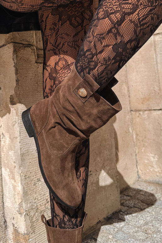 Faux suede women's shoes with ruffles Zazoo 4210 in chocolate color