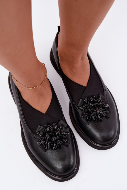 Women's leather shoes with ornaments black T.Sokolski