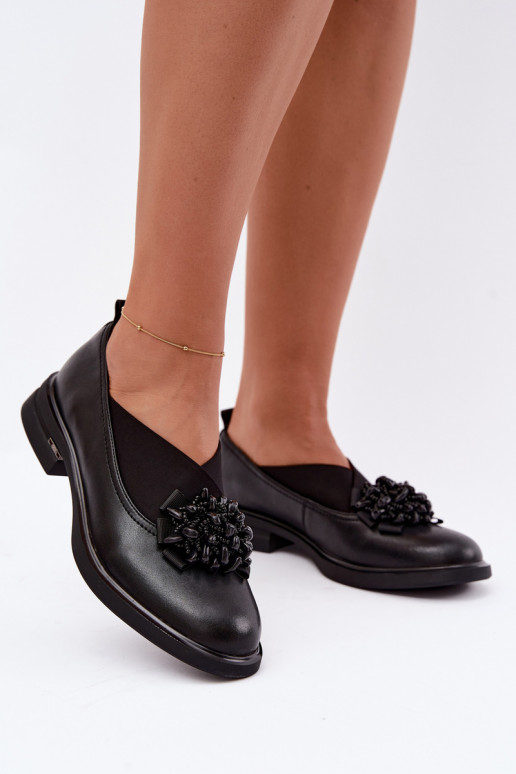 Women's leather shoes with ornaments black T.Sokolski