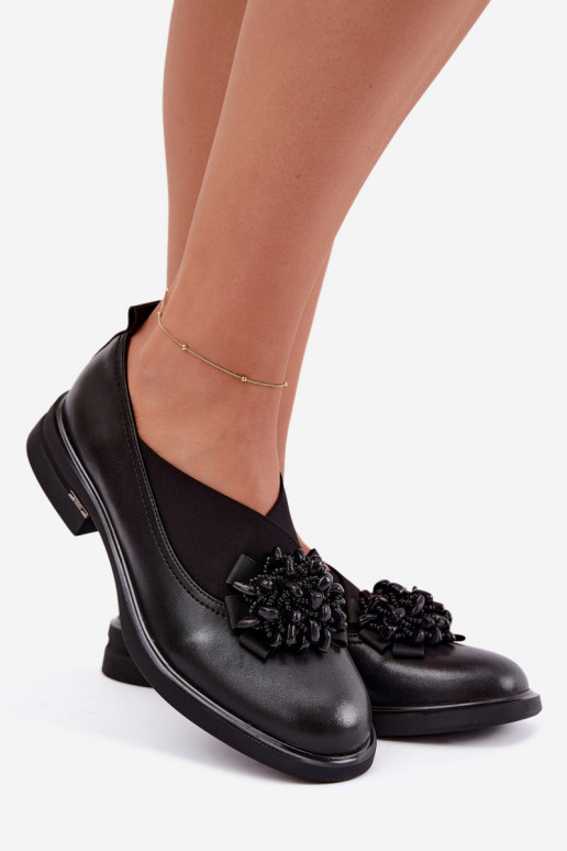 Women's leather shoes with ornaments black T.Sokolski