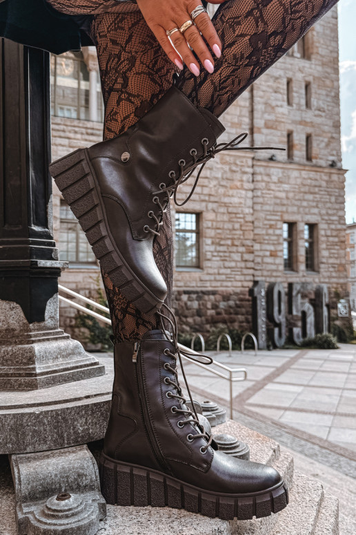 Warm leather ankle boots with platform T.Sokolski AN Z26-160 in chocolate color
