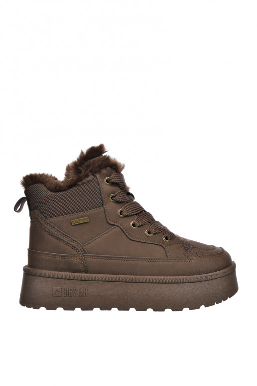 Women's snow boots with laces and fur dark brown Big Star