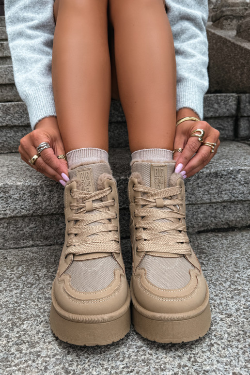 Women's snow boots with laces and fur sand Big Star