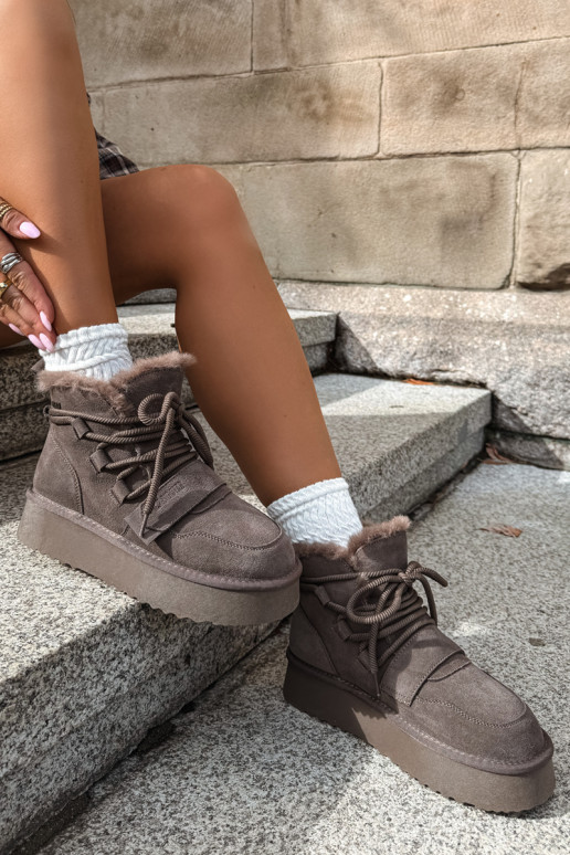 Women's suede snow boots brown Big Star
