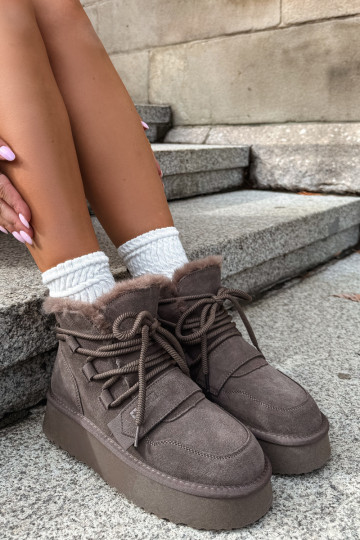Women's suede snow boots brown Big Star 2