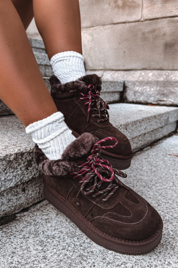 faux suede snow boots for women with laces Big Star UU274312 chocolate color 2