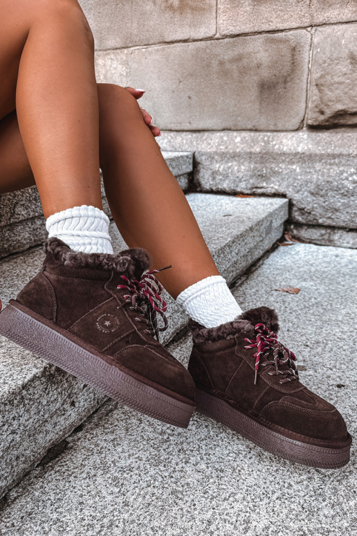 faux suede snow boots for women with laces Big Star UU274312 chocolate color