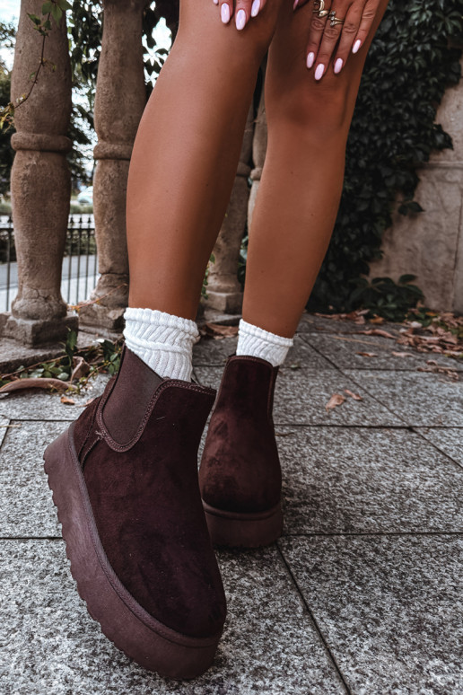 snow boots for women with platform Big Star UU274174 chocolate color