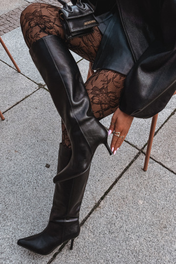 natural leather knee-high boots with thin heels insulated slip-on model Big Star UU274497 black color 2