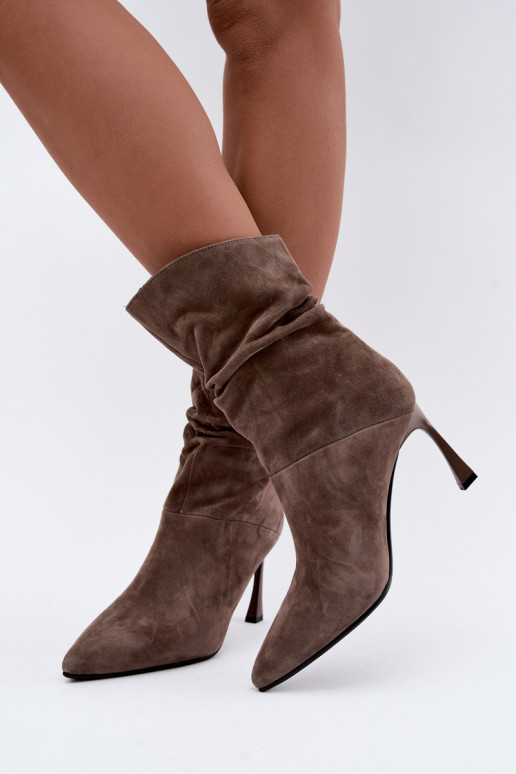 ankle boots in faux suede with thin heels insulated with ruffles D&A JC62-1038 in gray