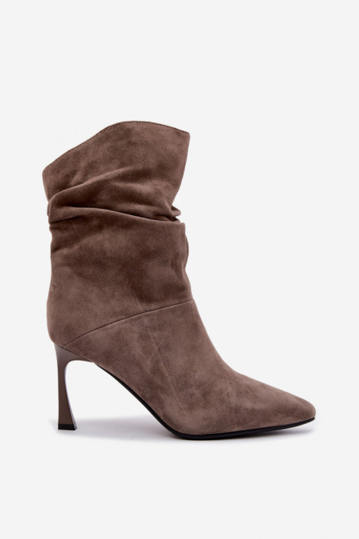 ankle boots in faux suede with thin heels insulated with ruffles D&A JC62-1038 in gray
