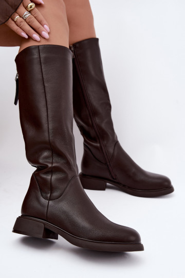 women's knee-high boots with wide heels insulated D&A JC62-1036 in chocolate