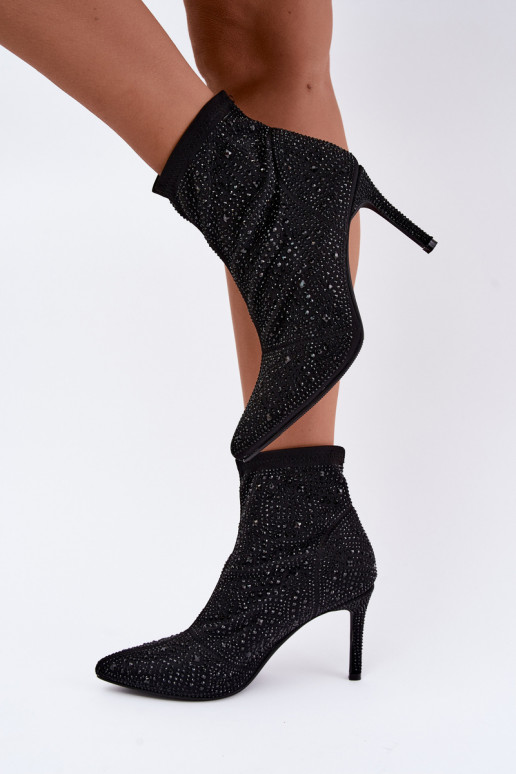 decorated ankle boots with thin heels S.Barski HY62-8138 in black