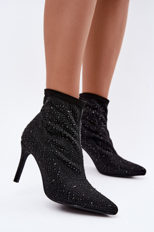 decorated ankle boots with thin heels S.Barski HY62-8138 in black
