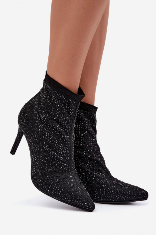 decorated ankle boots with thin heels S.Barski HY62-8138 in black