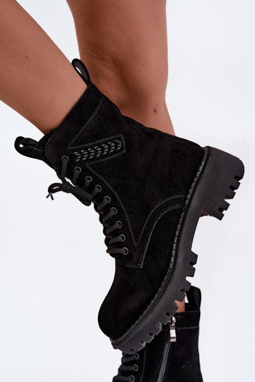 women's work ankle boots in faux suede insulated D&A JC62-1035 in black