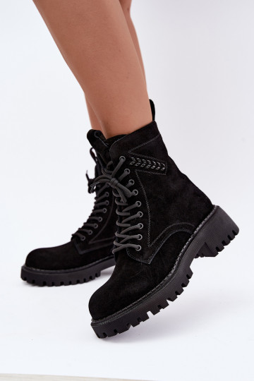 women's work ankle boots in faux suede insulated D&A JC62-1035 in black 2