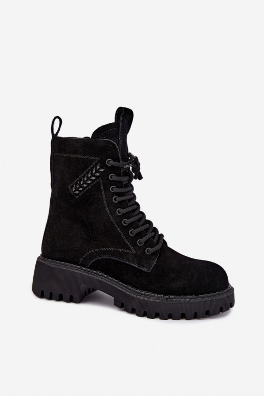 women's work ankle boots in faux suede insulated D&A JC62-1035 in black