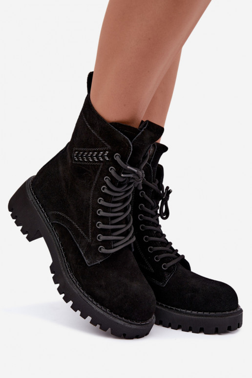 women's work ankle boots in faux suede insulated D&A JC62-1035 in black