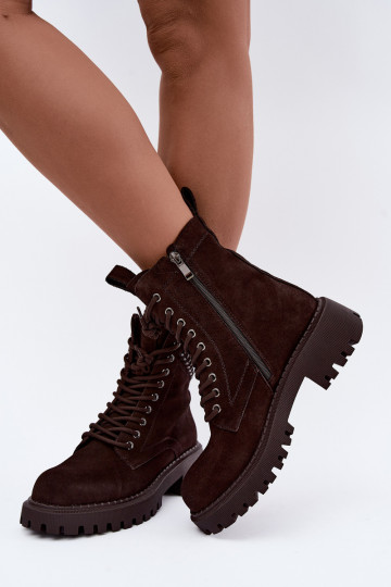 women's work ankle boots in faux suede insulated D&A JC62-1035 in chocolate