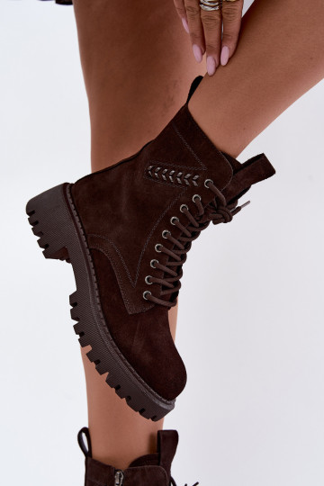 women's work ankle boots in faux suede insulated D&A JC62-1035 in chocolate 2