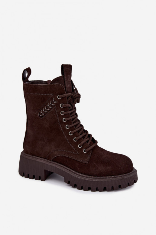 women's work ankle boots in faux suede insulated D&A JC62-1035 in chocolate