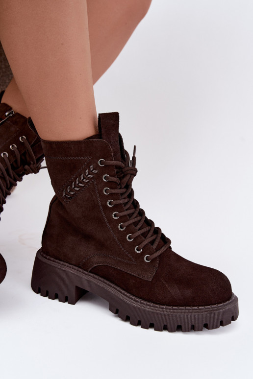women's work ankle boots in faux suede insulated D&A JC62-1035 in chocolate