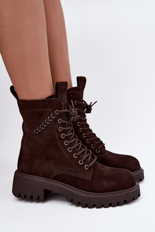 women's work ankle boots in faux suede insulated D&A JC62-1035 in chocolate