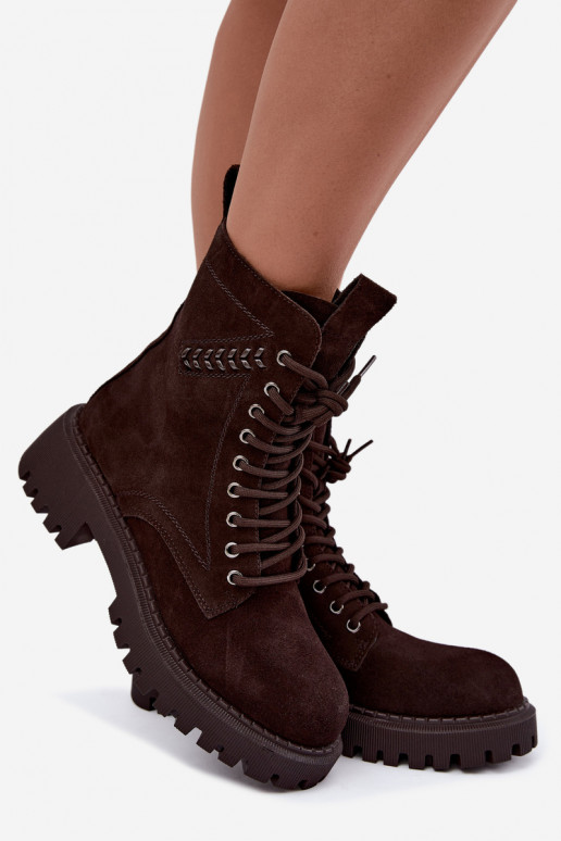 women's work ankle boots in faux suede insulated D&A JC62-1035 in chocolate