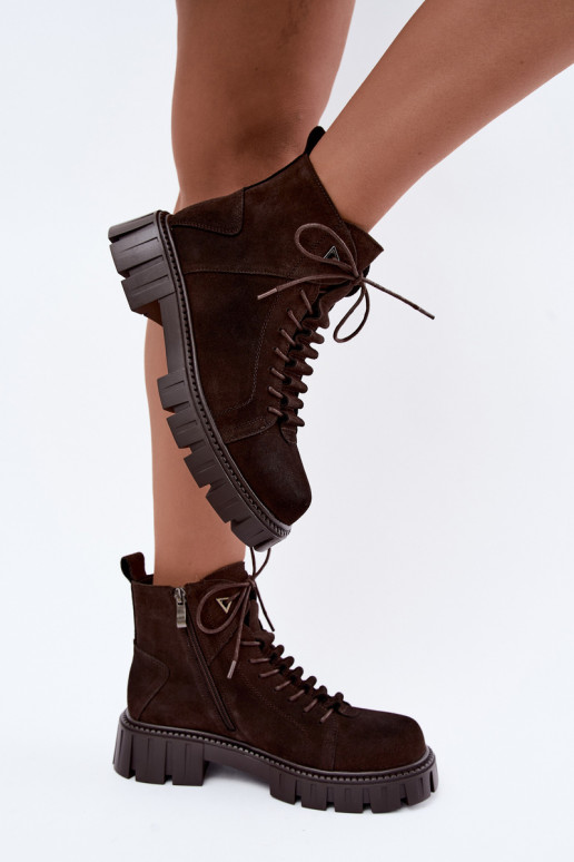 women's suede shoes with platform D&A JC62-1045 in chocolate