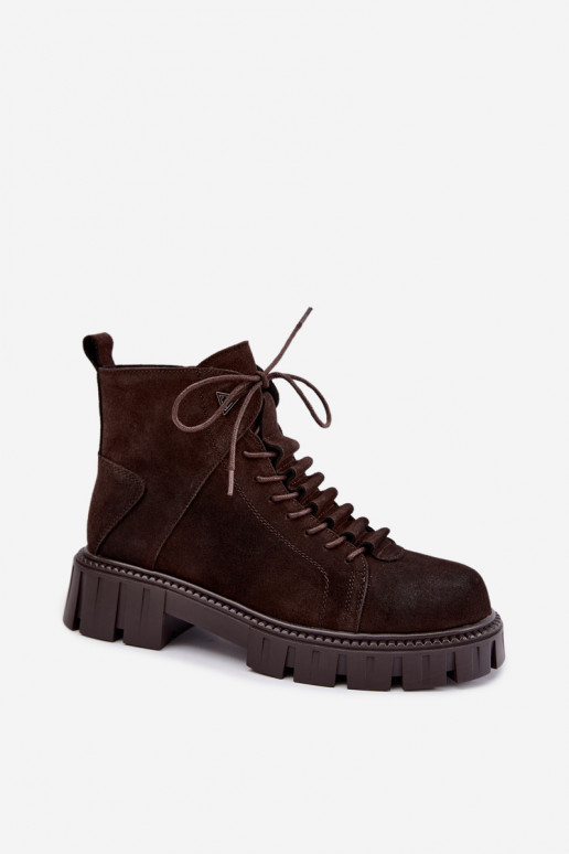 women's suede shoes with platform D&A JC62-1045 in chocolate