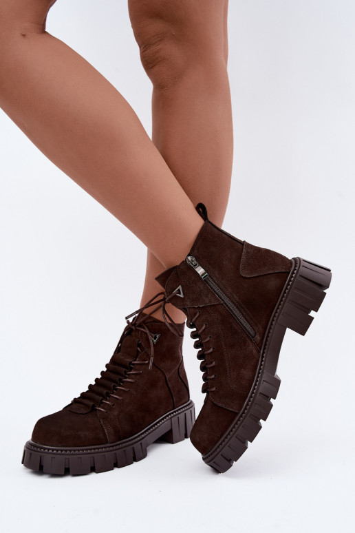 women's suede shoes with platform D&A JC62-1045 in chocolate