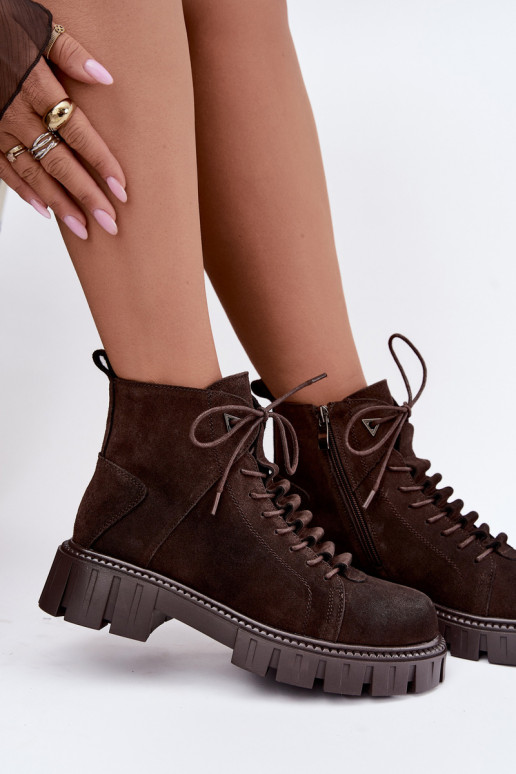 women's suede shoes with platform D&A JC62-1045 in chocolate