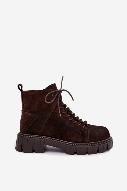 women's suede shoes with platform D&A JC62-1045 in chocolate
