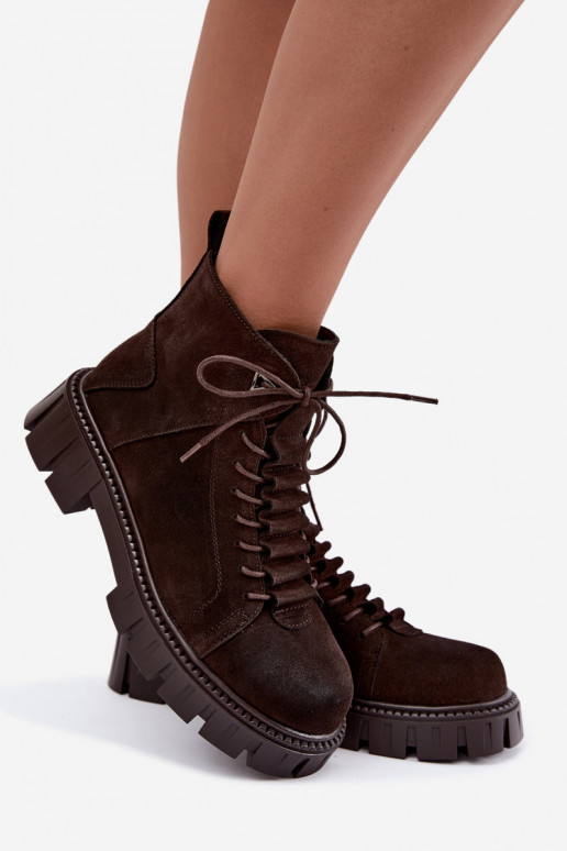 women's suede shoes with platform D&A JC62-1045 in chocolate
