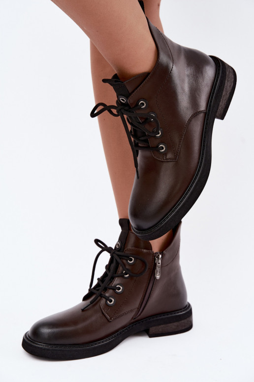 insulated ankle boots with wide heels D&A CR62-3337 in chocolate