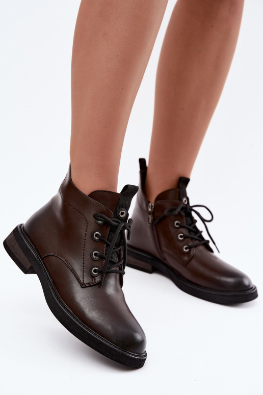 insulated ankle boots with wide heels D&A CR62-3337 in chocolate