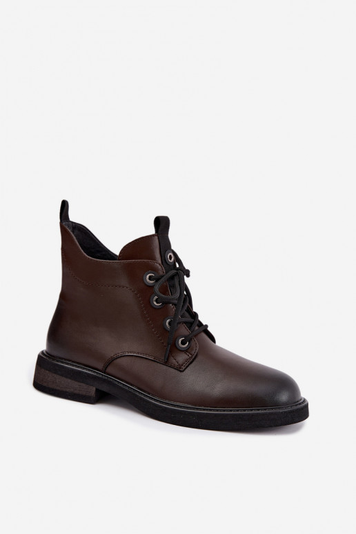 insulated ankle boots with wide heels D&A CR62-3337 in chocolate
